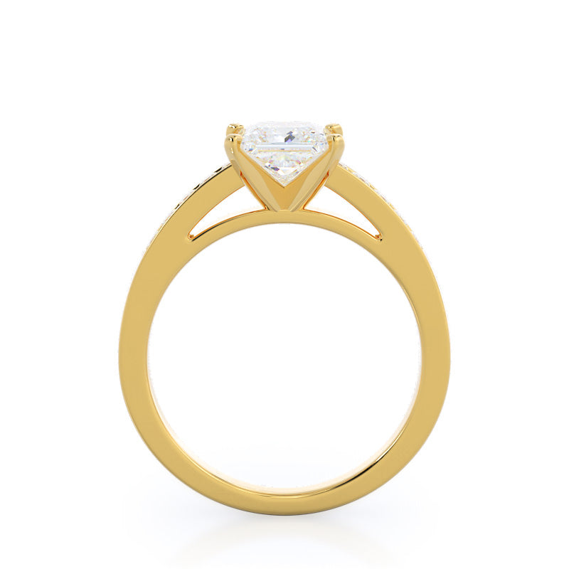 Princess Cut Channel Set Princess Engagement Ring with Lab Grown Diamond in 14KT Yellow Gold view 2

