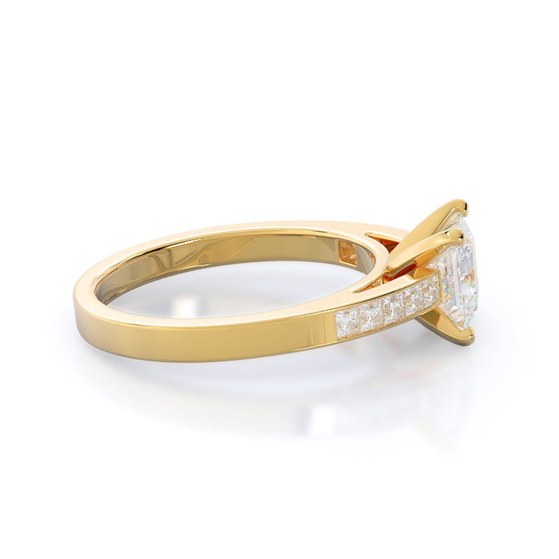 Princess Cut Channel Set Princess Engagement Ring with Lab Grown Diamond in 14KT Yellow Gold view 3
