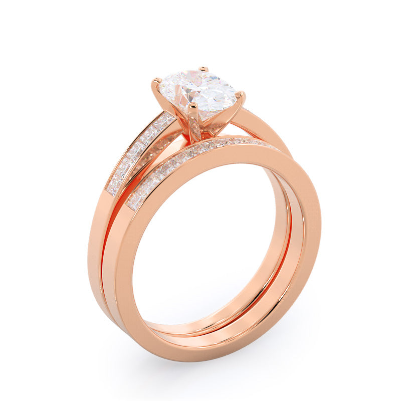 Oval Cut Channel Set Princess Engagement Ring with Lab Grown Diamond in 14KT Rose Gold view 7
