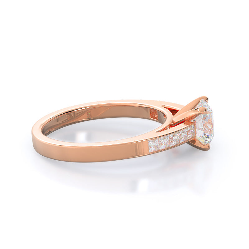 Round Cut Channel Set Princess Engagement Ring with Lab Grown Diamond in 14KT Rose Gold view 3
