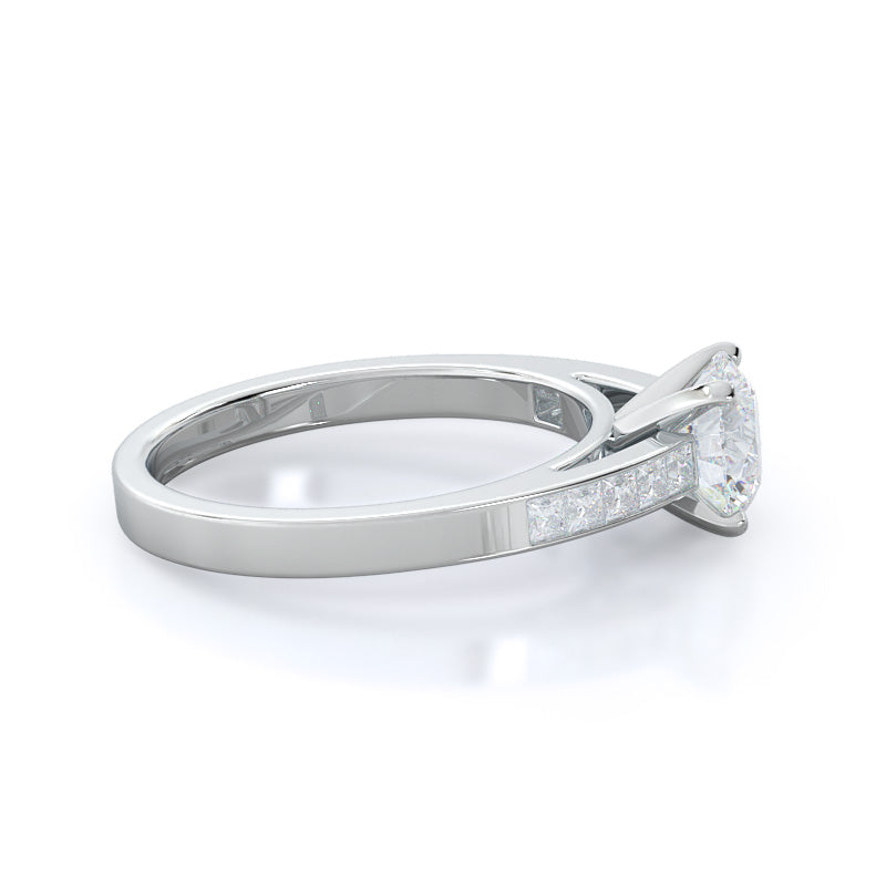Round Cut Channel Set Princess Engagement Ring with Lab Grown Diamond in 14KT Platinum view 3
