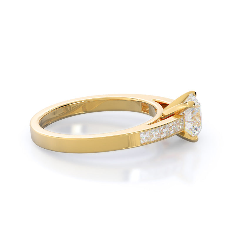 Round Cut Channel Set Princess Engagement Ring with Lab Grown Diamond in 14KT Yellow Gold view 3
