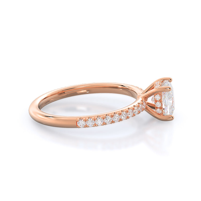 Diamond Basket Pave Engagement Ring with Cushion Cut Diamond in 14KT Rose Gold view 3
