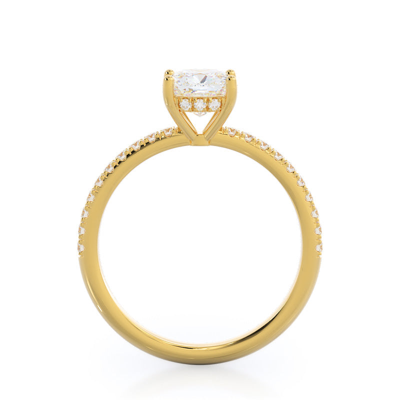Diamond Basket Pave Engagement Ring with Cushion Cut Diamond in 14KT Yellow Gold view 2
