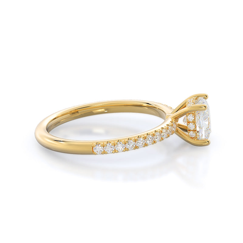 Diamond Basket Pave Engagement Ring with Cushion Cut Diamond in 14KT Yellow Gold view 3
