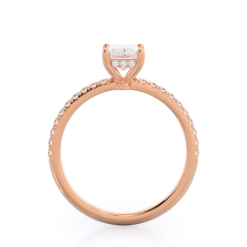 Diamond Basket Pave Engagement Ring with Emerald Cut Diamond in 14KT Rose Gold view 2
