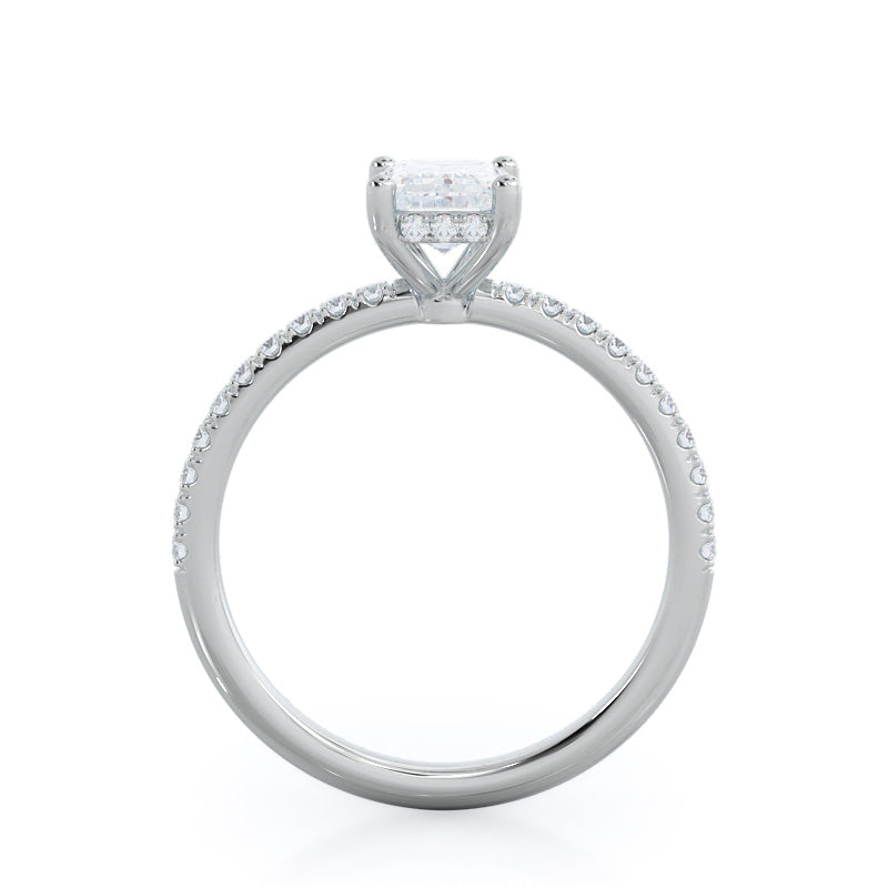 Diamond Basket Pave Engagement Ring with Emerald Cut Diamond in 14KT Platinum view 2

