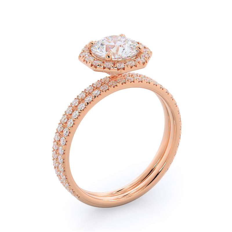 Octagon Halo Diamond Engagement Ring with Round Cut Diamond in 14KT Rose Gold view 4
