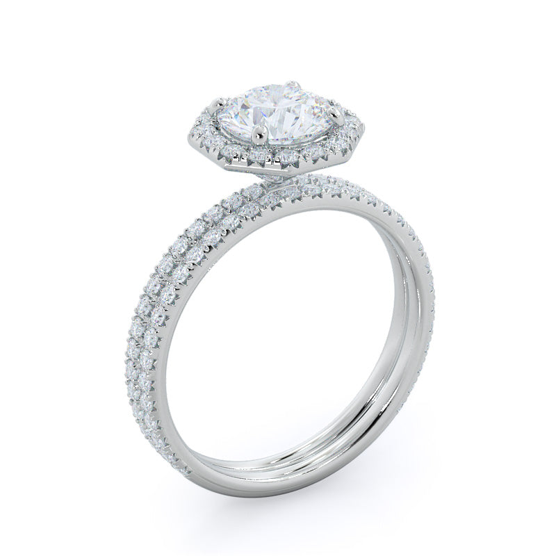 Octagon Halo Diamond Engagement Ring with Round Cut Diamond in 14KT Platinum view 4
