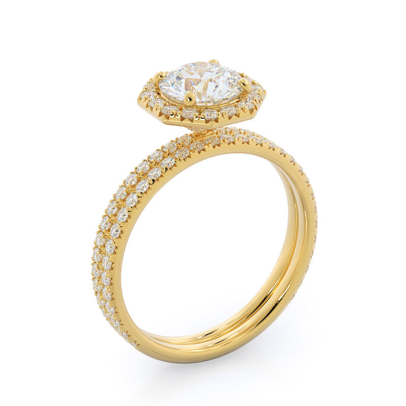 Octagon Halo Diamond Engagement Ring with Round Cut Diamond in 14KT Yellow Gold view 4
