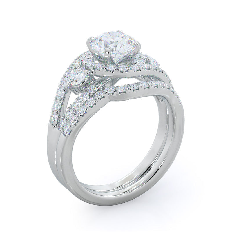 Round Cut Twisting Halo Tristone Diamond Engagement Ring with Lab Grown Diamond in 14KT Platinum view 4
