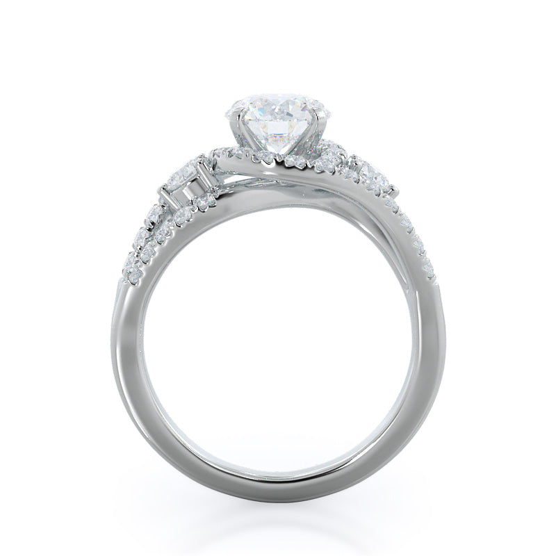 Round Cut Twisting Halo Tristone Diamond Engagement Ring with Lab Grown Diamond in 14KT Platinum view 2
