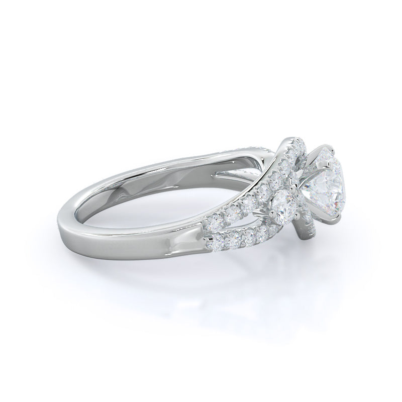 Round Cut Twisting Halo Tristone Diamond Engagement Ring with Lab Grown Diamond in 14KT Platinum view 3

