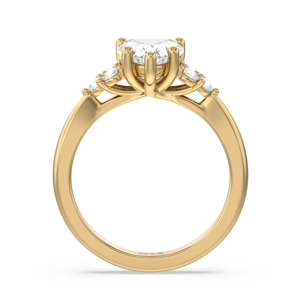 Heart Cut Cluster Side Stone Diamond Engagement Ring with Lab Grown Diamond in 14KT Yellow Gold view 2
