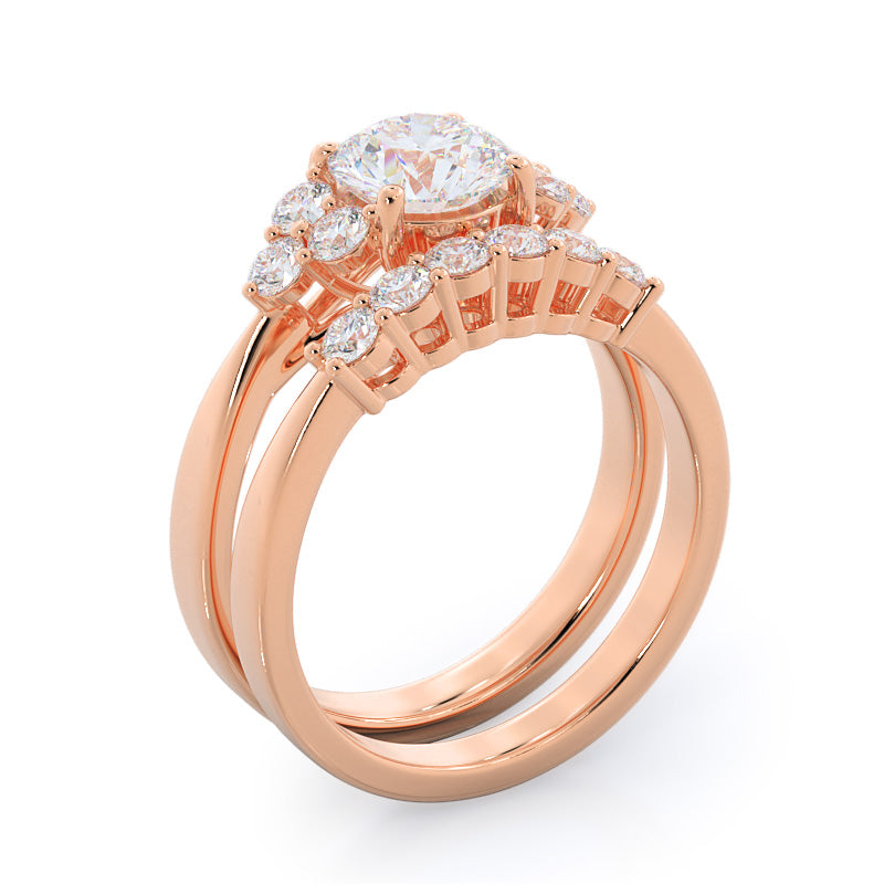 Round Cut Cluster Side Stone Diamond Engagement Ring with Lab Grown Diamond in 14KT Rose Gold view 4
