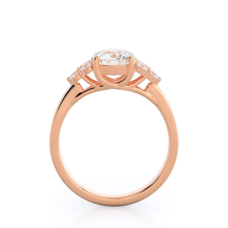 Round Cut Cluster Side Stone Diamond Engagement Ring with Lab Grown Diamond in 14KT Rose Gold view 2
