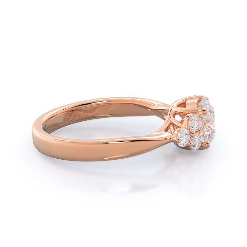 Round Cut Cluster Side Stone Diamond Engagement Ring with Lab Grown Diamond in 14KT Rose Gold view 3

