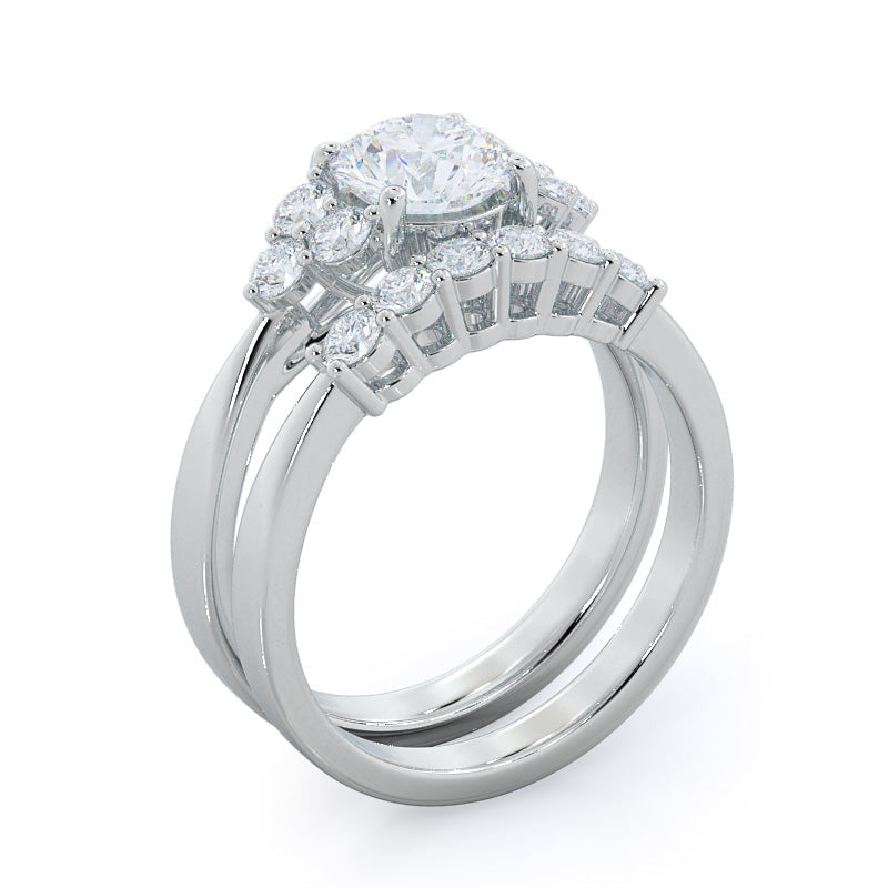 Round Cut Cluster Side Stone Diamond Engagement Ring with Lab Grown Diamond in 14KT Platinum view 4
