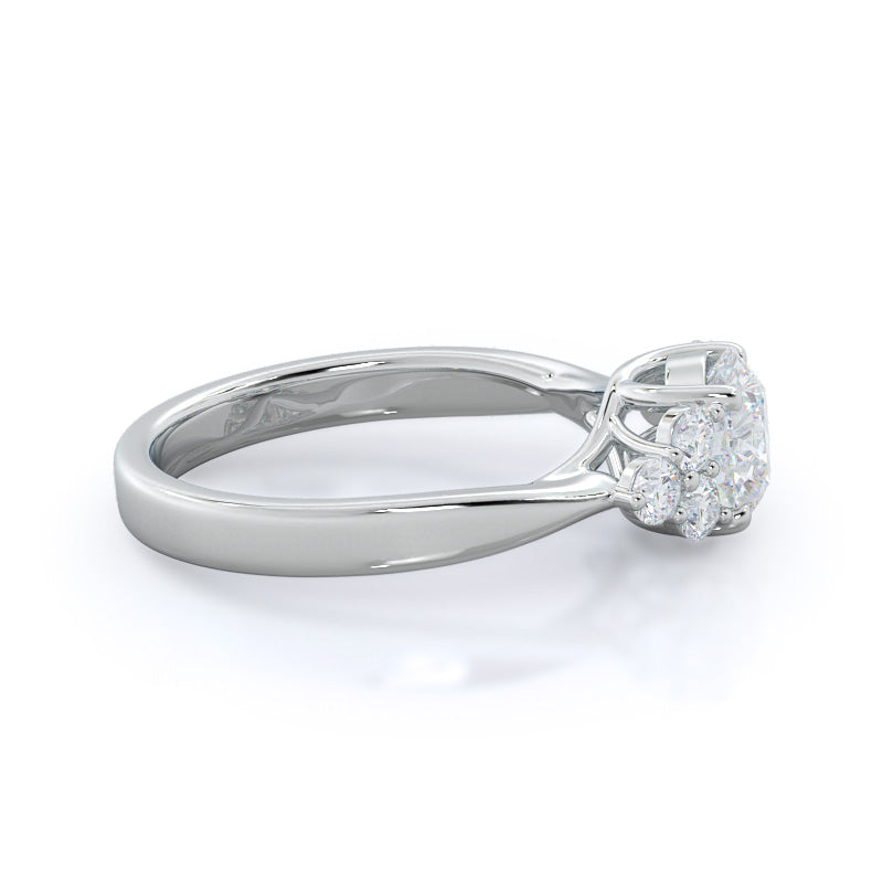Round Cut Cluster Side Stone Diamond Engagement Ring with Lab Grown Diamond in 14KT Platinum view 3
