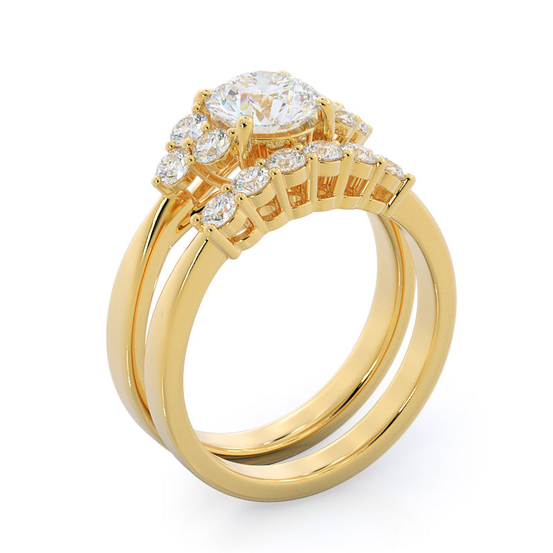 Round Cut Cluster Side Stone Diamond Engagement Ring with Lab Grown Diamond in 14KT Yellow Gold view 4
