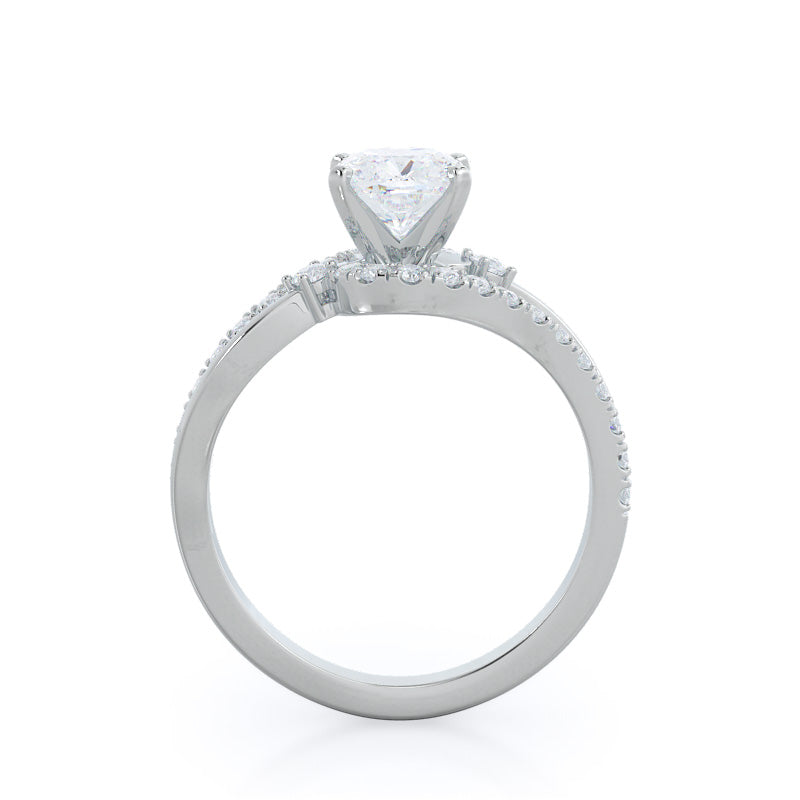 Two Tone Bypass Diamond Engagement Ring with Cushion Cut Diamond in 14KT Platinum view 2

