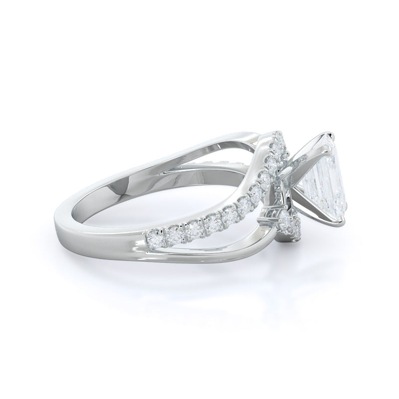 Two Tone Bypass Diamond Engagement Ring with Emerald Cut Diamond in 14KT Platinum view 3
