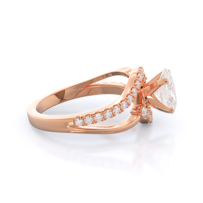 Two Tone Bypass Diamond Engagement Ring with Oval Cut Diamond in 14KT Rose Gold view 3
