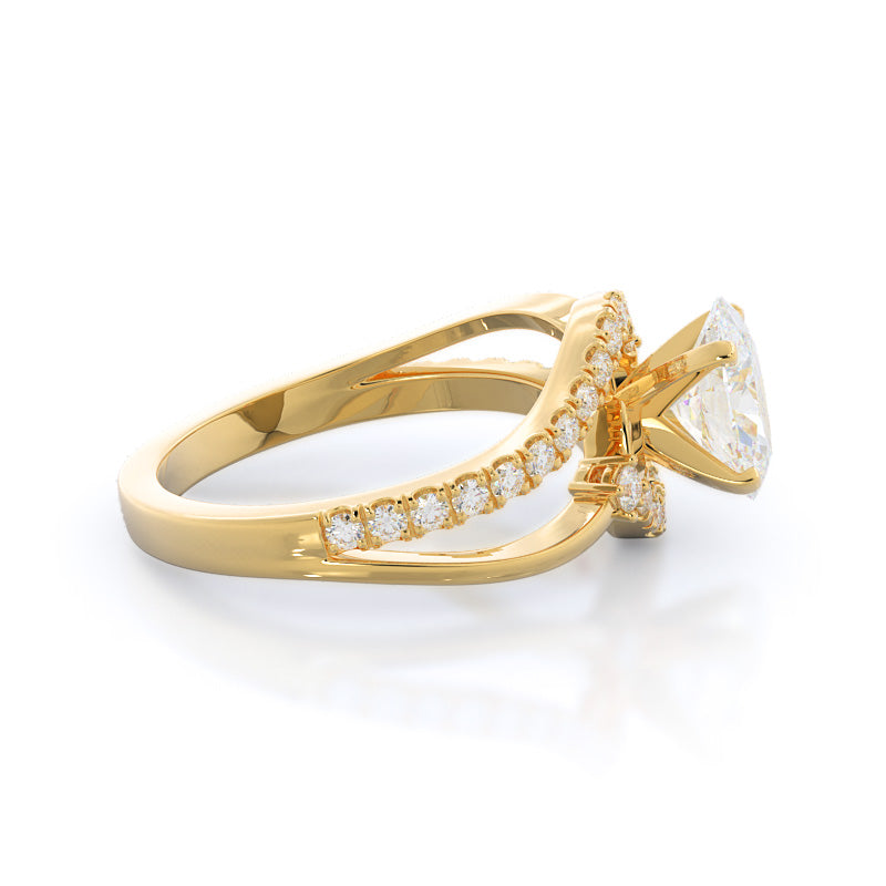 Two Tone Bypass Diamond Engagement Ring with Oval Cut Diamond in 14KT Yellow Gold view 3
