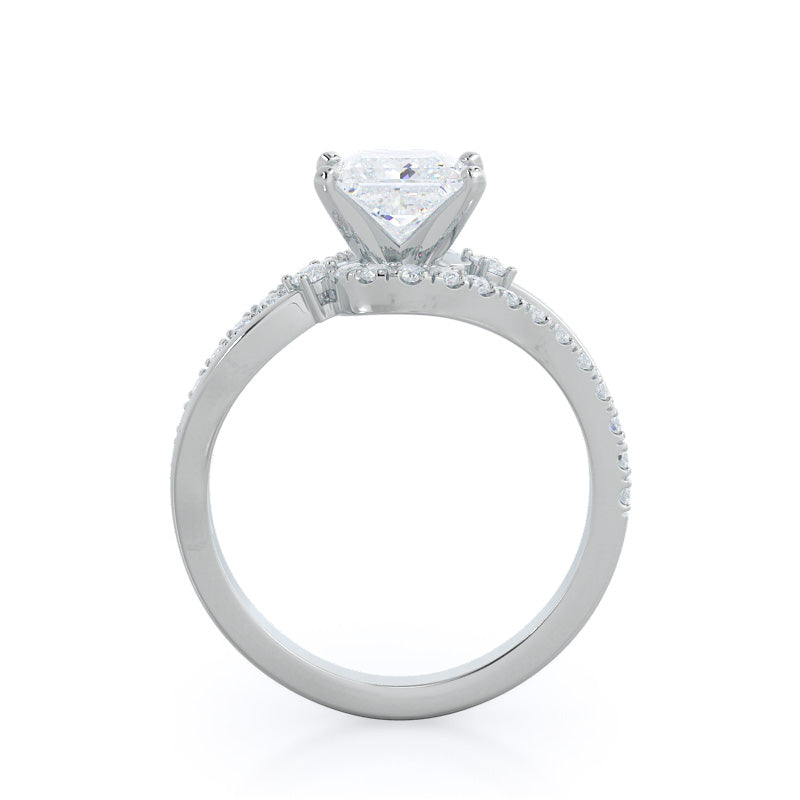 Two Tone Bypass Diamond Engagement Ring with Princess Cut Diamond in 14KT Platinum view 2
