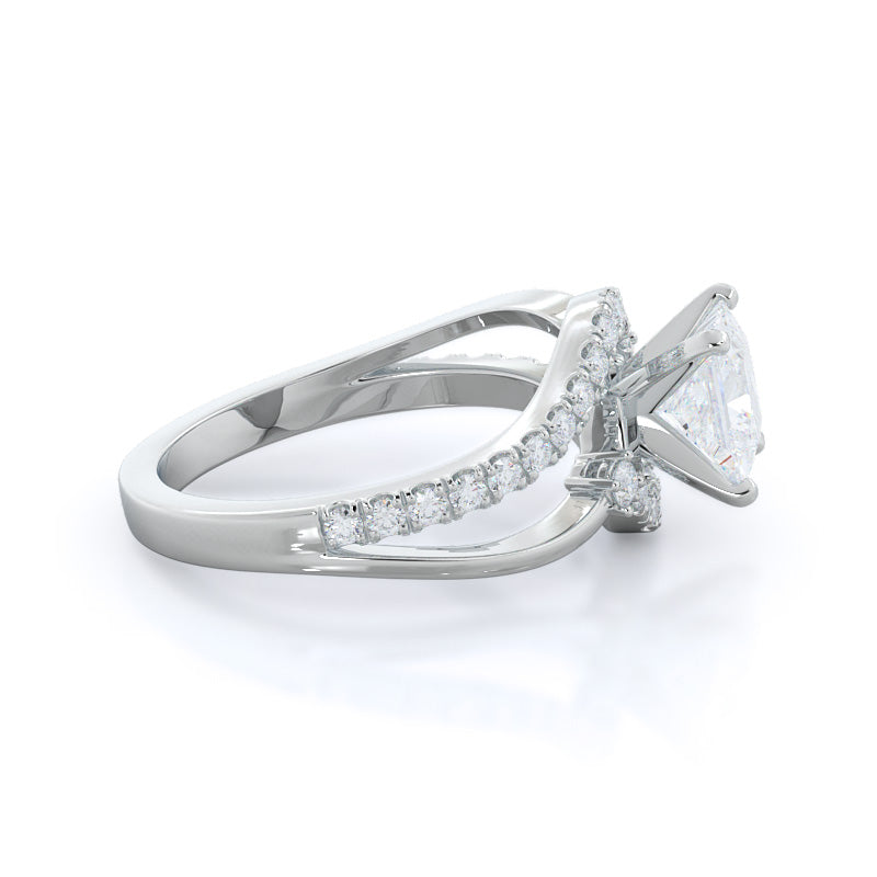 Two Tone Bypass Diamond Engagement Ring with Princess Cut Diamond in 14KT Platinum view 3
