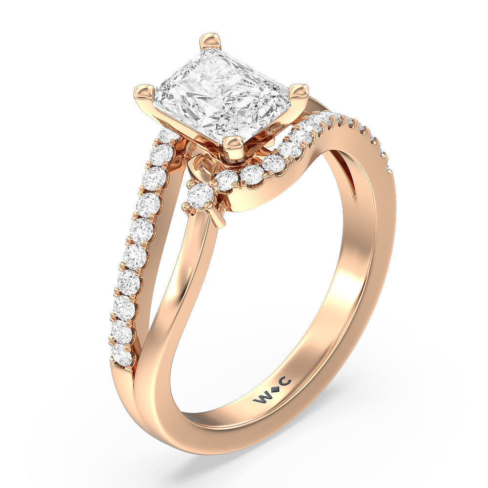 Two Tone Bypass Diamond Engagement Ring with Radiant Cut Diamond in 14KT Rose Gold view 3
