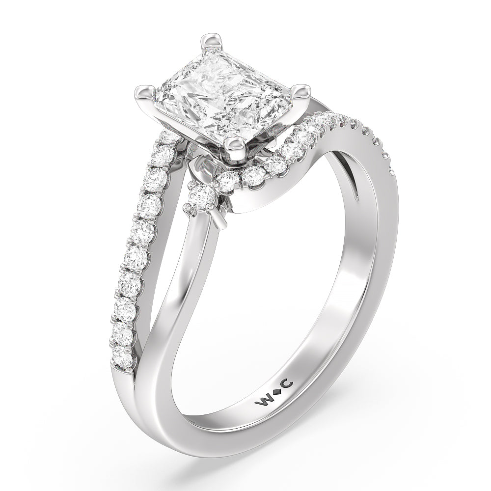 Two Tone Bypass Diamond Engagement Ring with Radiant Cut Diamond in 14KT Platinum view 3
