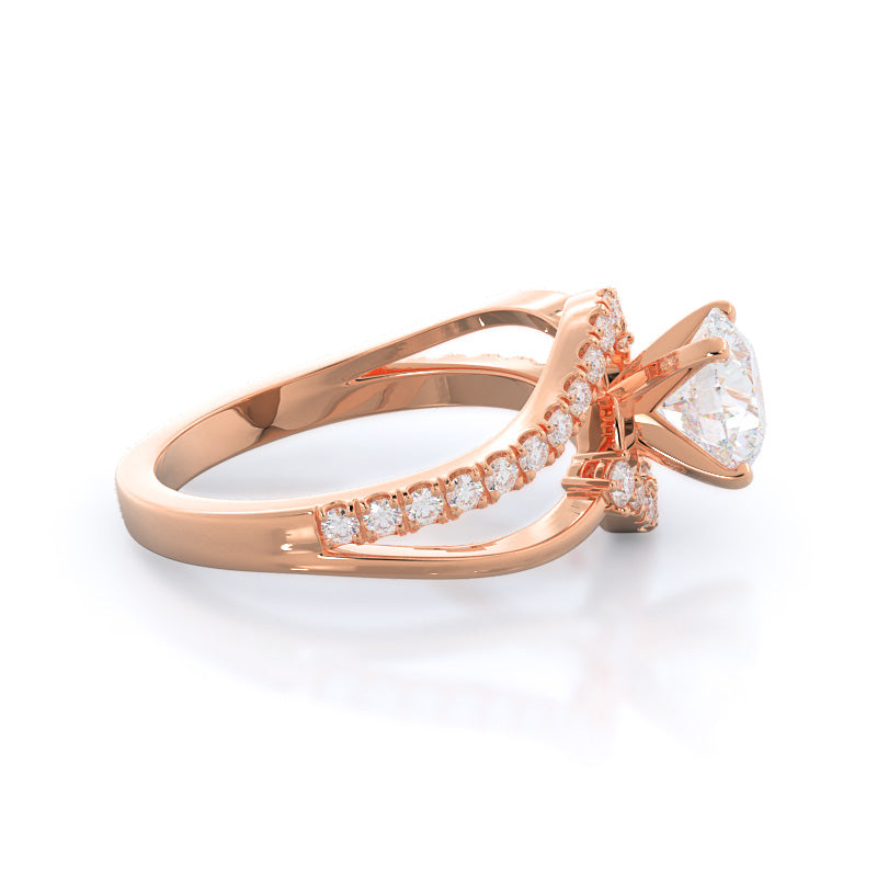 Two Tone Bypass Diamond Engagement Ring with Round Cut Diamond in 14KT Rose Gold view 3

