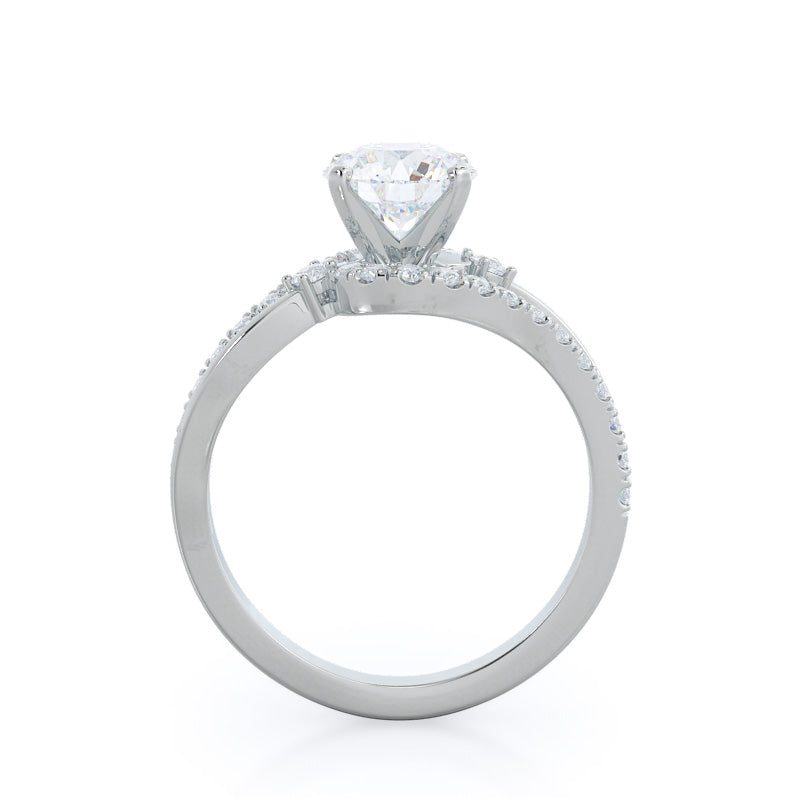 Two Tone Bypass Diamond Engagement Ring with Round Cut Diamond in 14KT Platinum view 2
