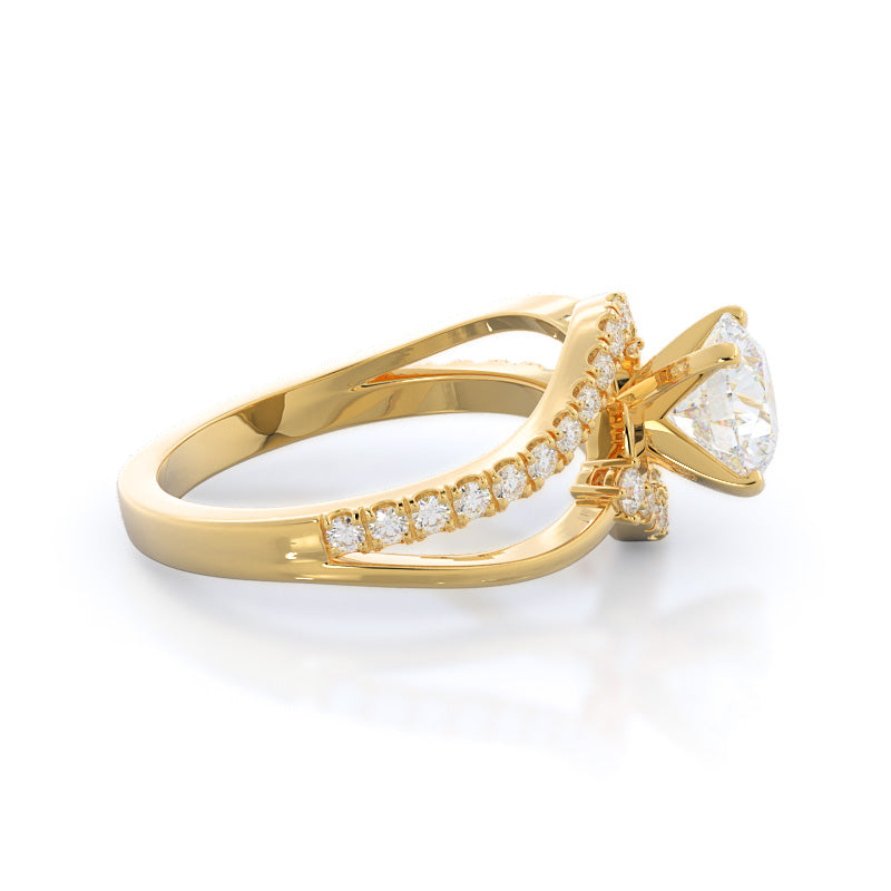Two Tone Bypass Diamond Engagement Ring with Round Cut Diamond in 14KT Yellow Gold view 3
