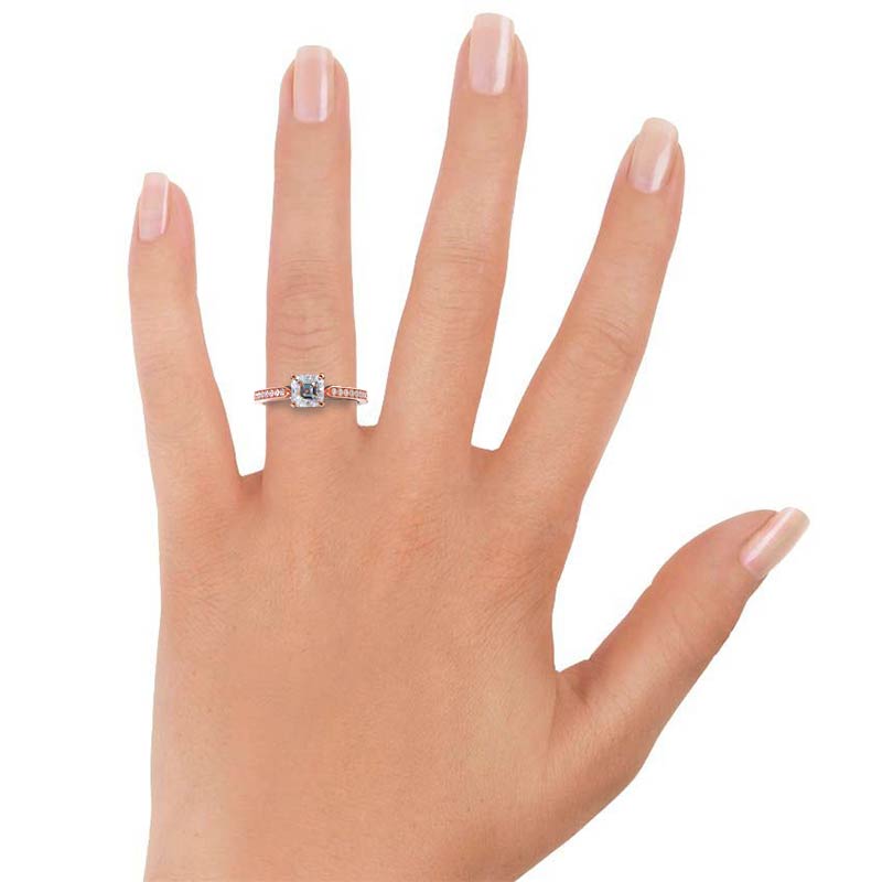 Tapered Cathedral Diamond Engagement Ring with Asscher Cut Diamond in 14KT Rose Gold view 4
