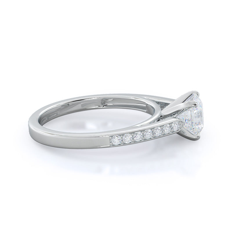 Tapered Cathedral Diamond Engagement Ring with Asscher Cut Diamond in 14KT Platinum view 3
