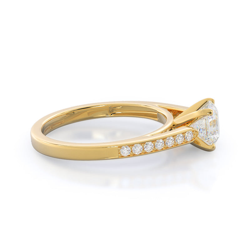 Tapered Cathedral Diamond Engagement Ring with Asscher Cut Diamond in 14KT Yellow Gold view 3
