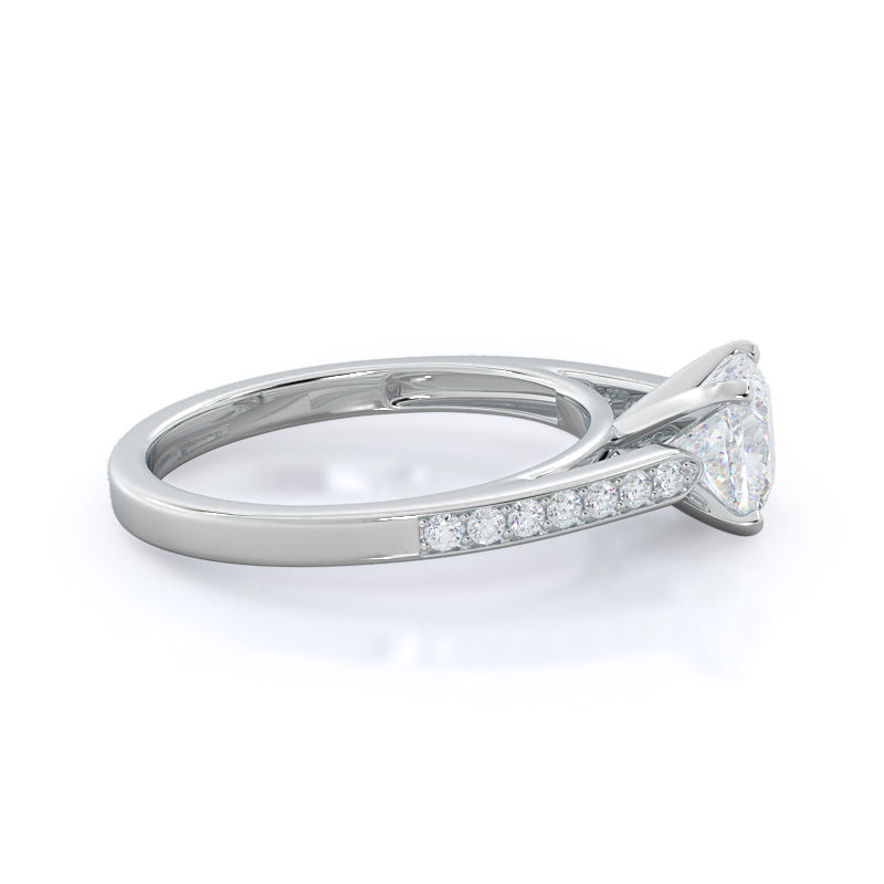 Tapered Cathedral Diamond Engagement Ring with Cushion Cut Diamond in 14KT Platinum view 3
