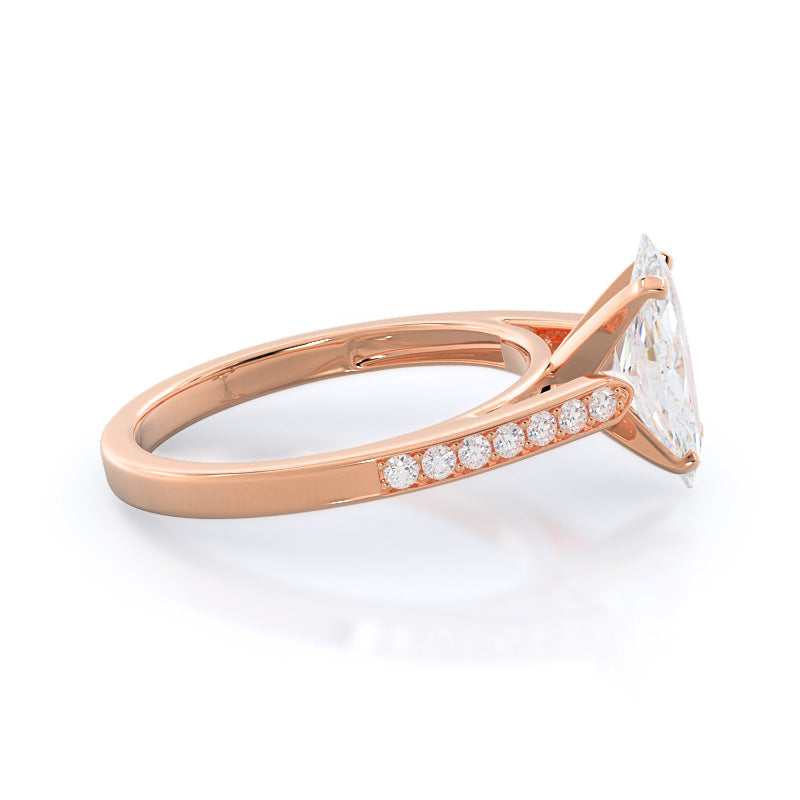 Tapered Cathedral Diamond Engagement Ring with Marquise Cut Diamond in 14KT Rose Gold view 3
