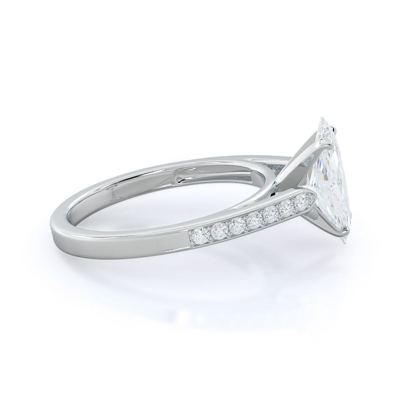 Tapered Cathedral Diamond Engagement Ring with Marquise Cut Diamond in 14KT Platinum view 3

