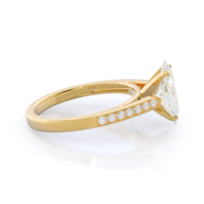 Tapered Cathedral Diamond Engagement Ring with Marquise Cut Diamond in 14KT Yellow Gold view 3
