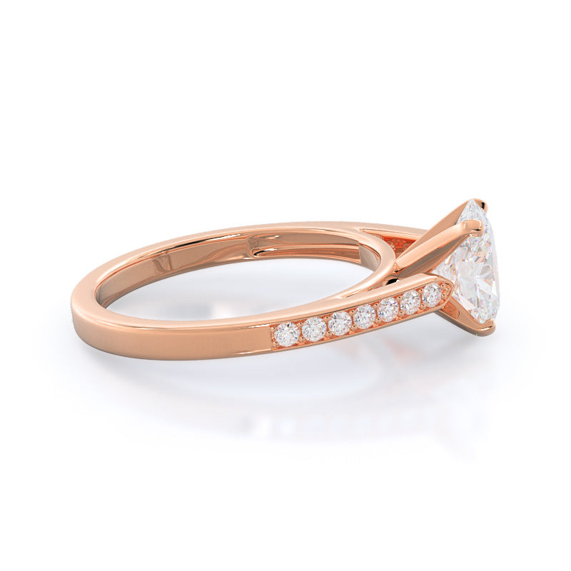 Tapered Cathedral Diamond Engagement Ring with Oval Cut Diamond in 14KT Rose Gold view 3
