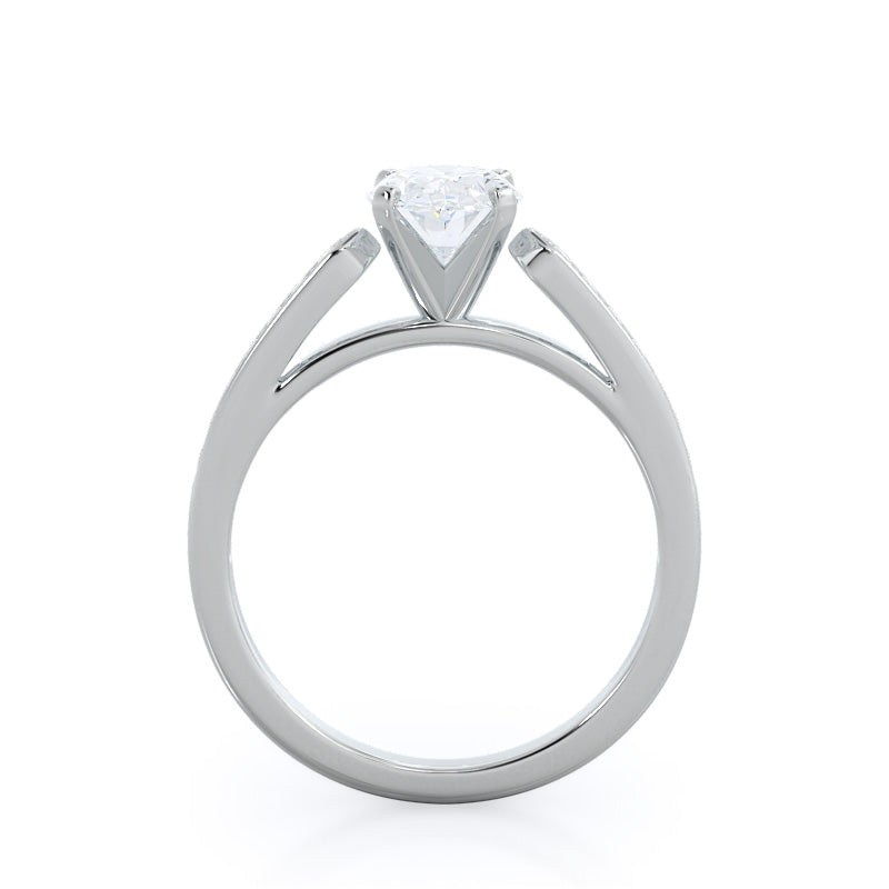 Tapered Cathedral Diamond Engagement Ring with Oval Cut Diamond in 14KT Platinum view 2

