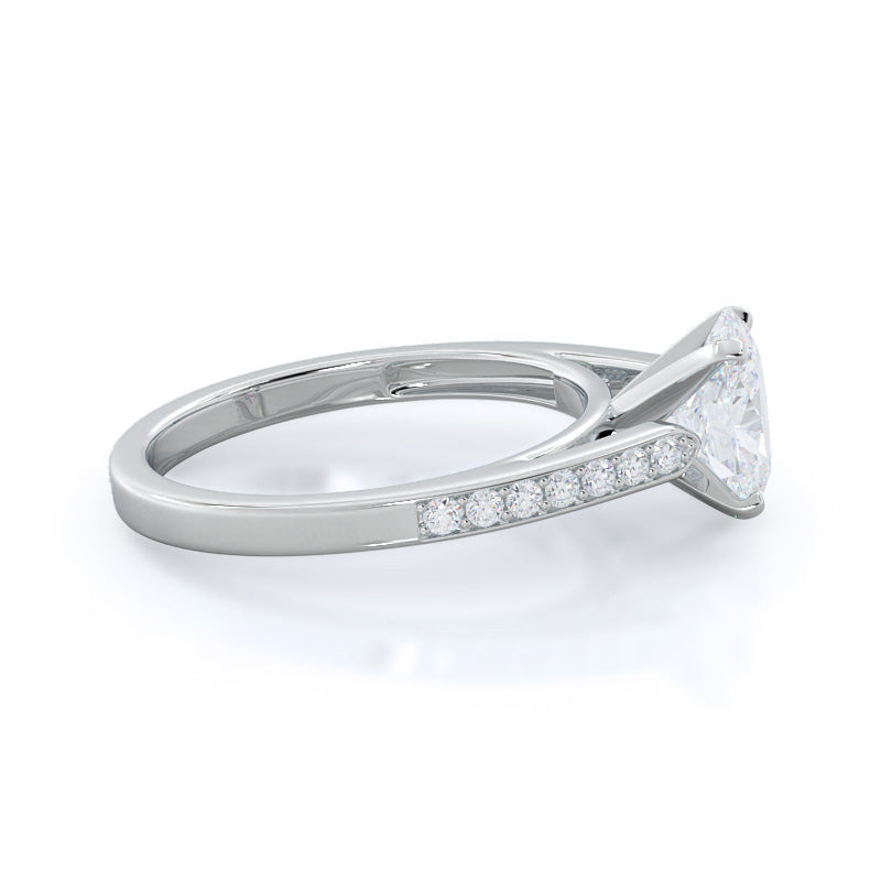 Tapered Cathedral Diamond Engagement Ring with Oval Cut Diamond in 14KT Platinum view 3
