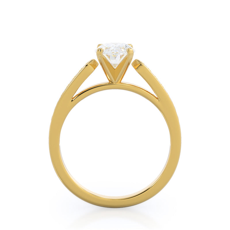 Tapered Cathedral Diamond Engagement Ring with Oval Cut Diamond in 14KT Yellow Gold view 2
