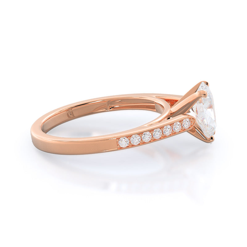 Tapered Cathedral Diamond Engagement Ring with Pear Cut Diamond in 14KT Rose Gold view 3
