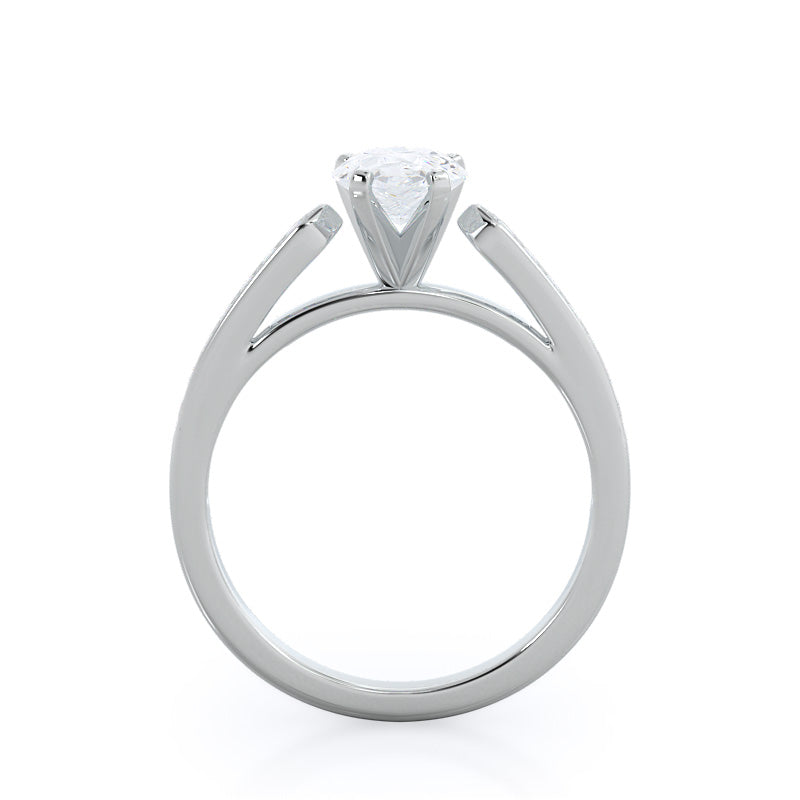 Tapered Cathedral Diamond Engagement Ring with Pear Cut Diamond in 14KT Platinum view 2
