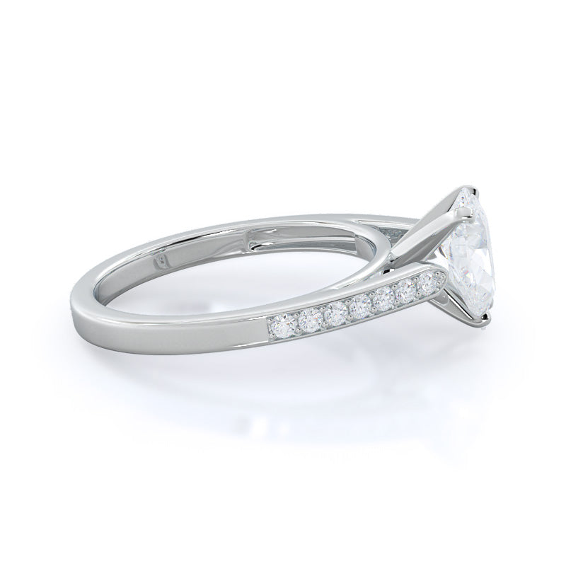 Tapered Cathedral Diamond Engagement Ring with Pear Cut Diamond in 14KT Platinum view 3
