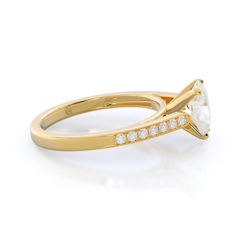 Tapered Cathedral Diamond Engagement Ring with Pear Cut Diamond in 14KT Yellow Gold view 3
